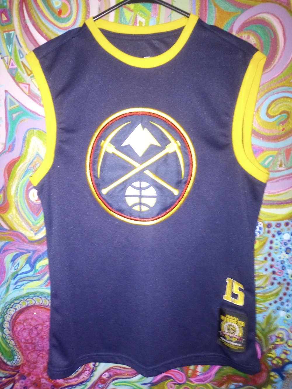 NBA Denver Nuggets Navy and Yellow Sleeveless Jersey #15 Jokic